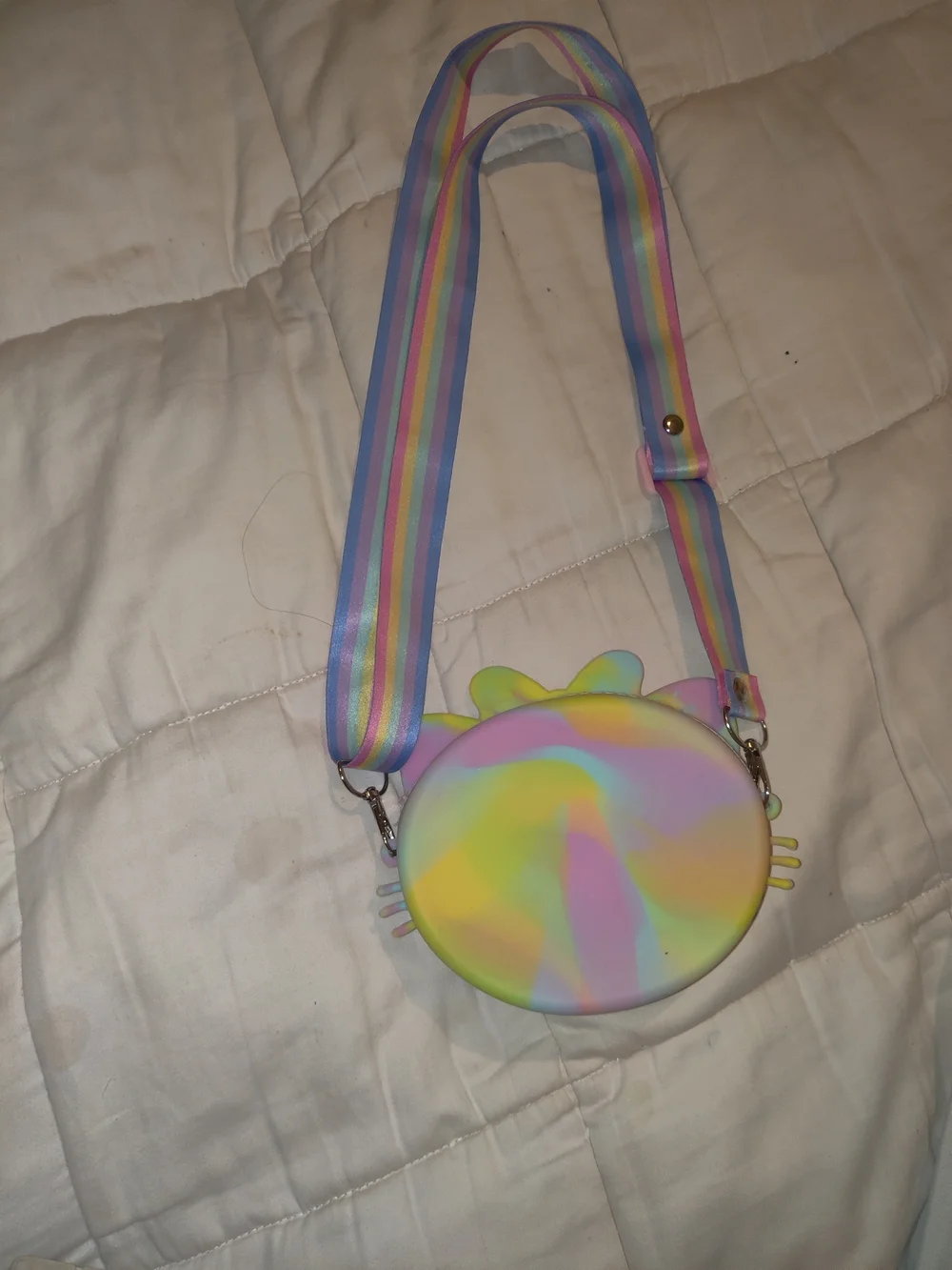 Source Unknown Pastel Rainbow Cat Pop Bubble Crossbody Bag with Pink Bow
